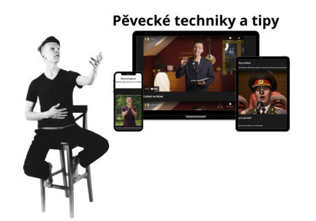 Dalibor popěvkem na židli sedící opěvuje digitální zařízení na kterých si kurz svůj zobrazuje, ha!